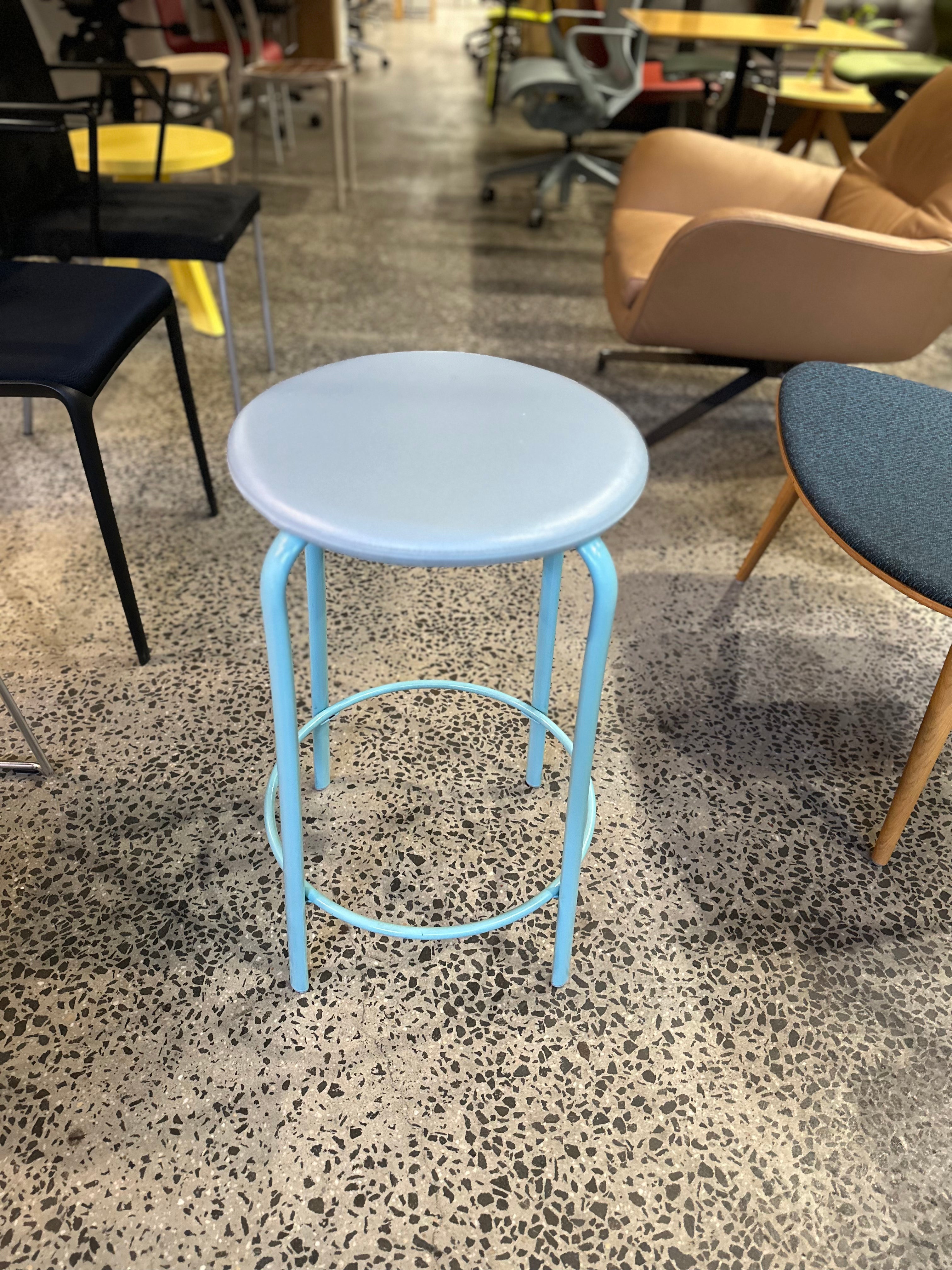 Original Frisbee Chairs Bar Stool High Chair from Kinnarps Made in Sweden Scandi Scandinavian MCM retro vintage turquoise Skyblue Blue High Standing Chair Designer Furniture Melbourne Australia Chairhub Classic Modern Pop Quality Seating