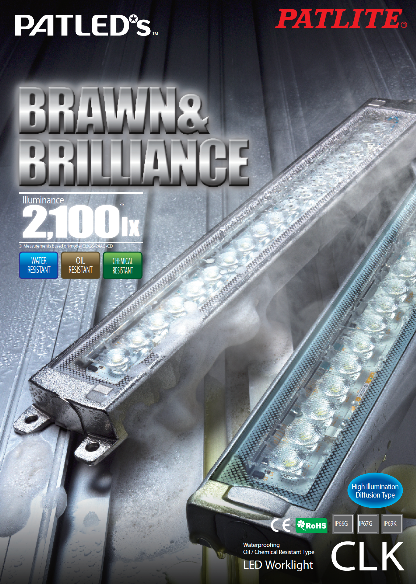 PATLITE CLK-AG IP69K LED Lighting Water Oil Chemical Proof IP66G IP67G IP69K CNC food medicine LED