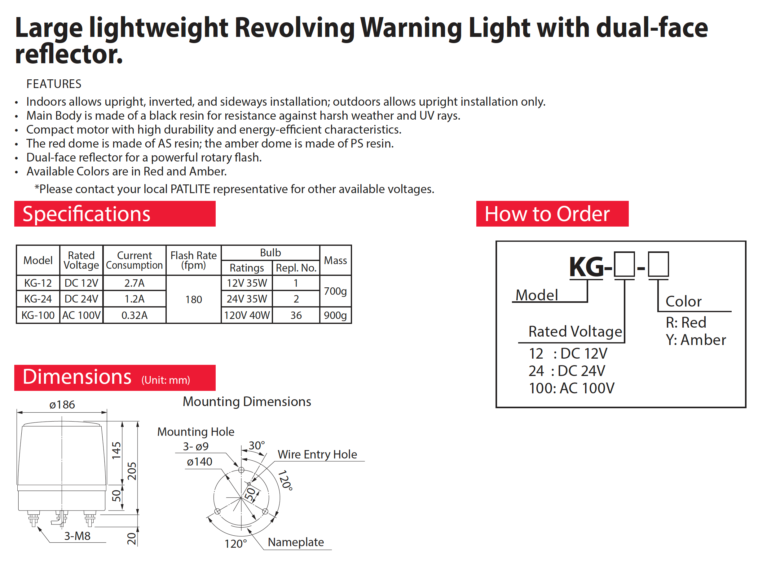 48V AC Patlite SignalFx KG Rotating Warning Lights Beacon #KG-48AC-Y Australia Industrial Crane