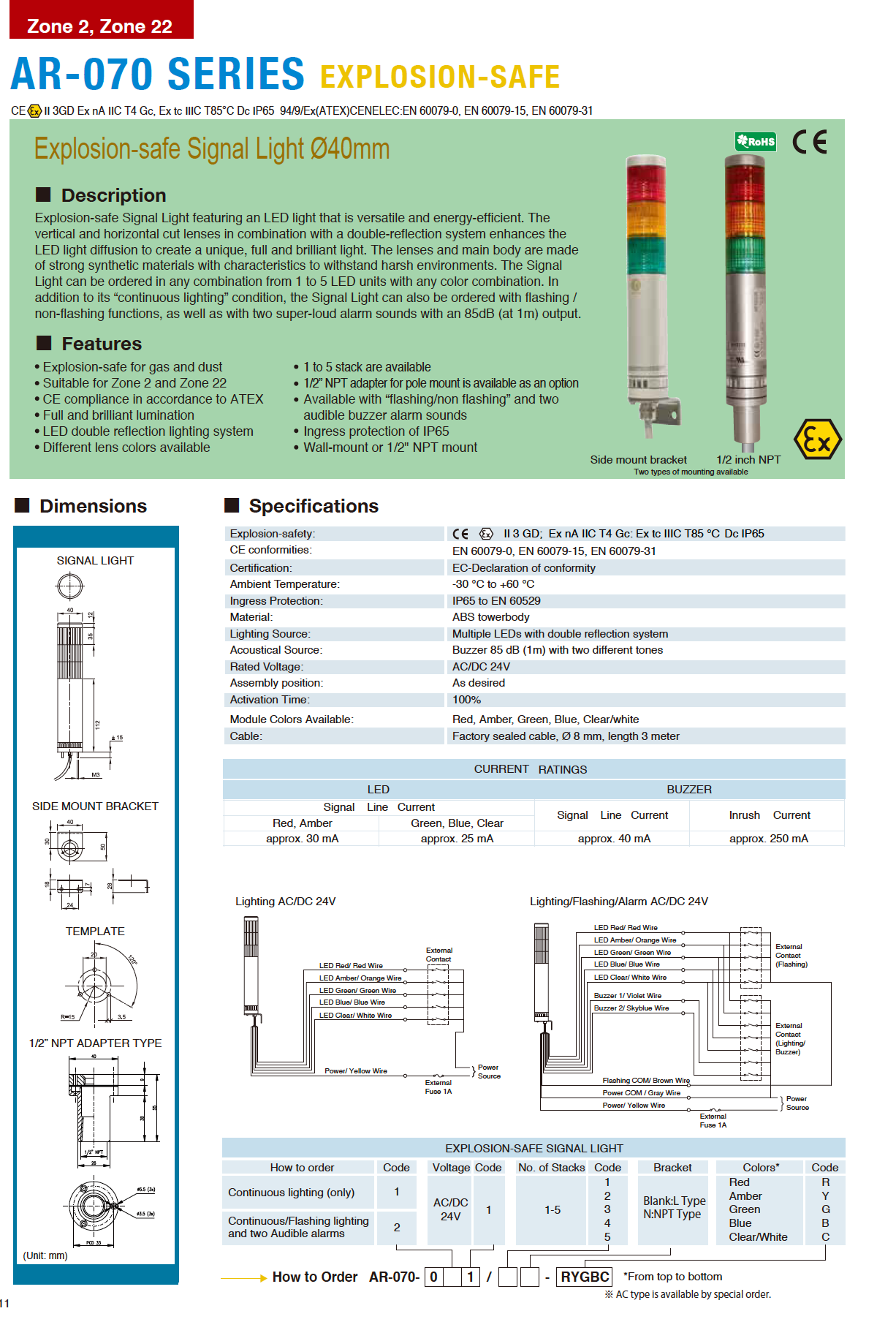 AR-078-011-3-RYG PATLITE SIGNALFX AR-078 Explosion Safe Explosion Proof Hazardous Area INDICATING WARNING LIGHT 2