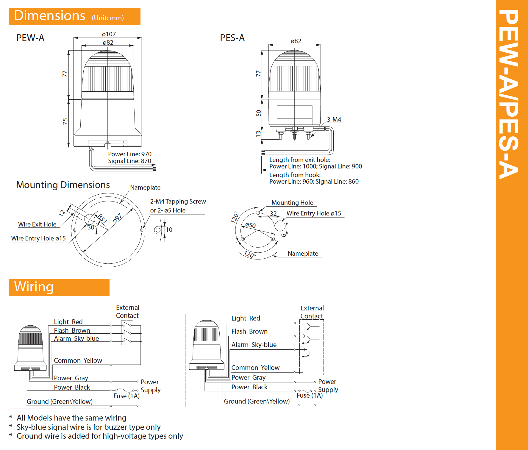 PATLITE PES-24 PES-24A STATIC FLASHING LED Warning Light Beacon Security Building Indicating Breast Lamp