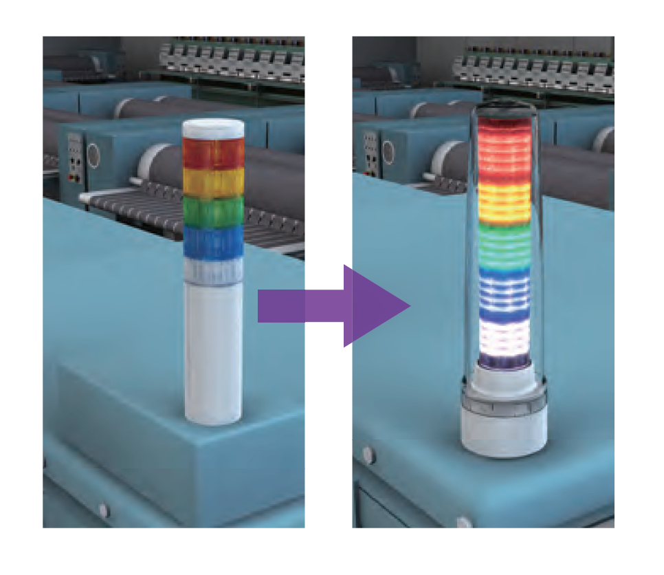 IP65 LS7 RYG LED SIGNAL TOWER LIGHT I PATLITE LS7-302DFBWC-RYGNN M12 Connector I BEST for Clean rooms, Food & Beverage, CNC Machinery