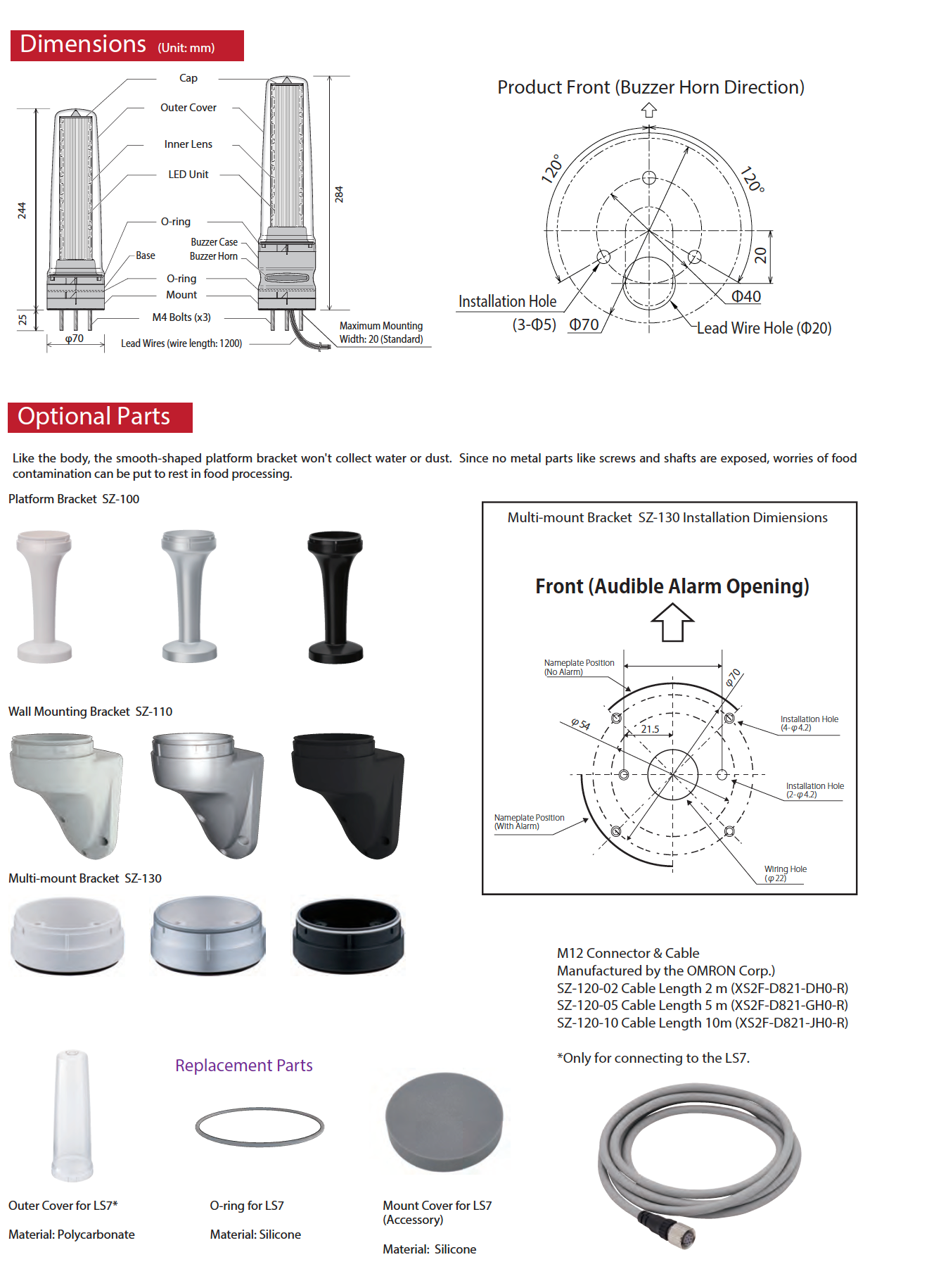 M12 Connector Patlite LS& LED Signal Tower Light Flashing Machine Light Food Beverage Washdown proof wash down proof ip69k ip68 IP67 IP65 Water Oil Proof Smooth Surface No groove Werma Banner Scheneider Alternative