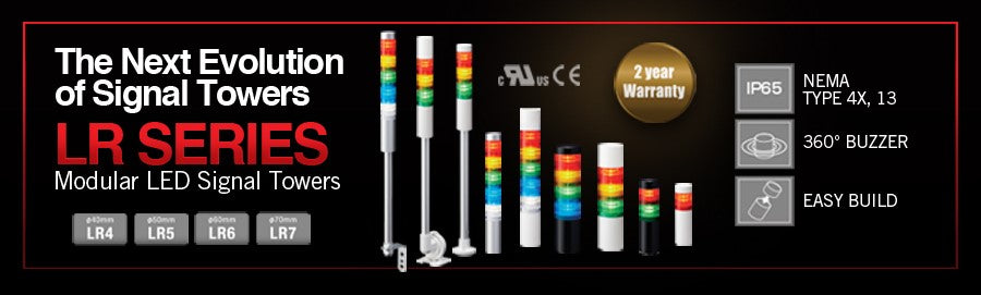 LR6-402WJNW-RYGB Signal Tower, LED, 4 Tiers, Amber, Blue, Green, Red, Continuous, 60mm, 24V, IP65, NEMA 4X, NEMA 13
