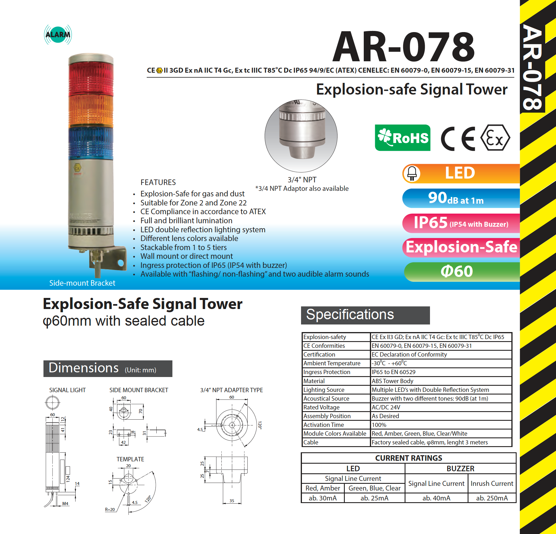 AR-078-011-3-RYG PATLITE SIGNALFX AR-078  Explosion Safe Explosion Proof Hazardous Area INDICATING WARNING LIGHT 2