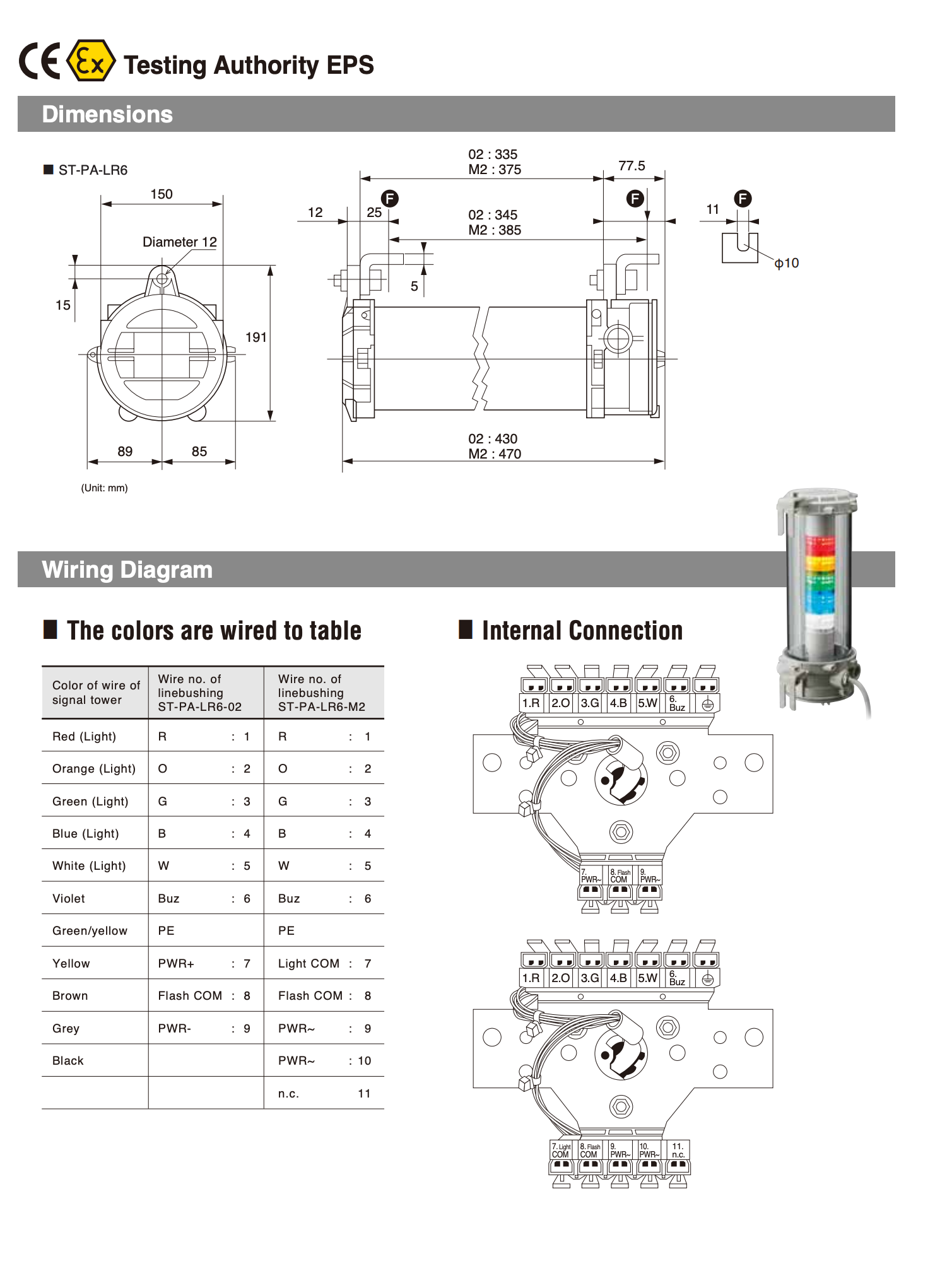 Patlite ST-PA-LR6 ST-PA-LR6502WJBWRYGBC EX Rated ATEX IECx Explosion Proof intrinsically safe flame proof hazardous area LED lights sounder alarm warning light multi signal indication