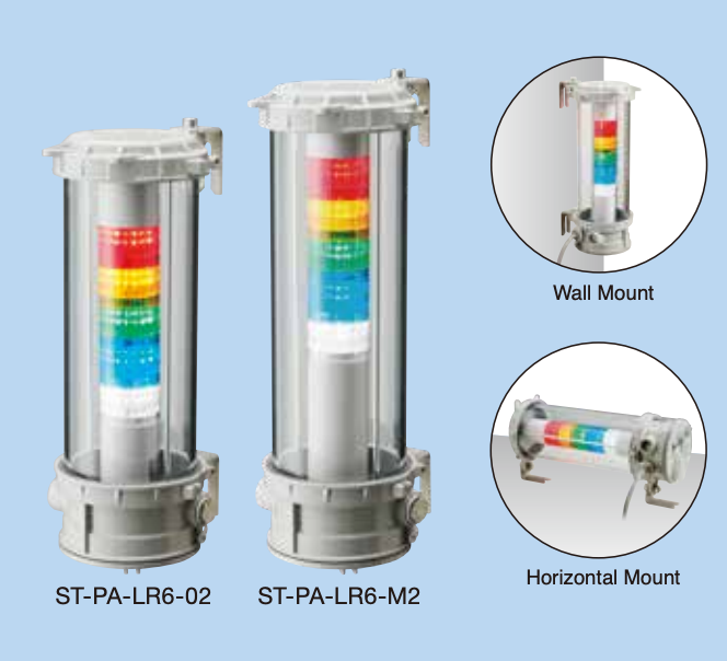 Patlite ST-PA-LR6 ST-PA-LR6502WJBWRYGBC EX Rated ATEX IECx Explosion Proof intrinsically safe flame proof hazardous area LED lights sounder alarm warning light multi