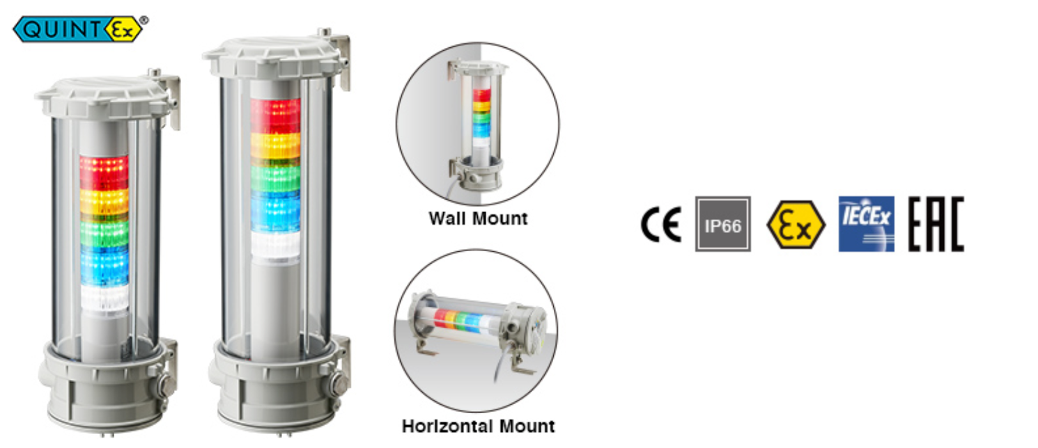 Patlite ST-PA-LR6 ST-PA-LR6502WJBWRYGBC EX Rated ATEX IECx Explosion Proof intrinsically safe flame proof hazardous area LED lights sounder alarm warning light multi colour indication