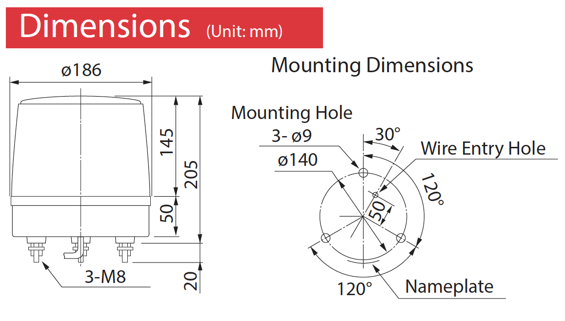 PATLITE KG-200 Rotating Warning Light Beacon JAPAN