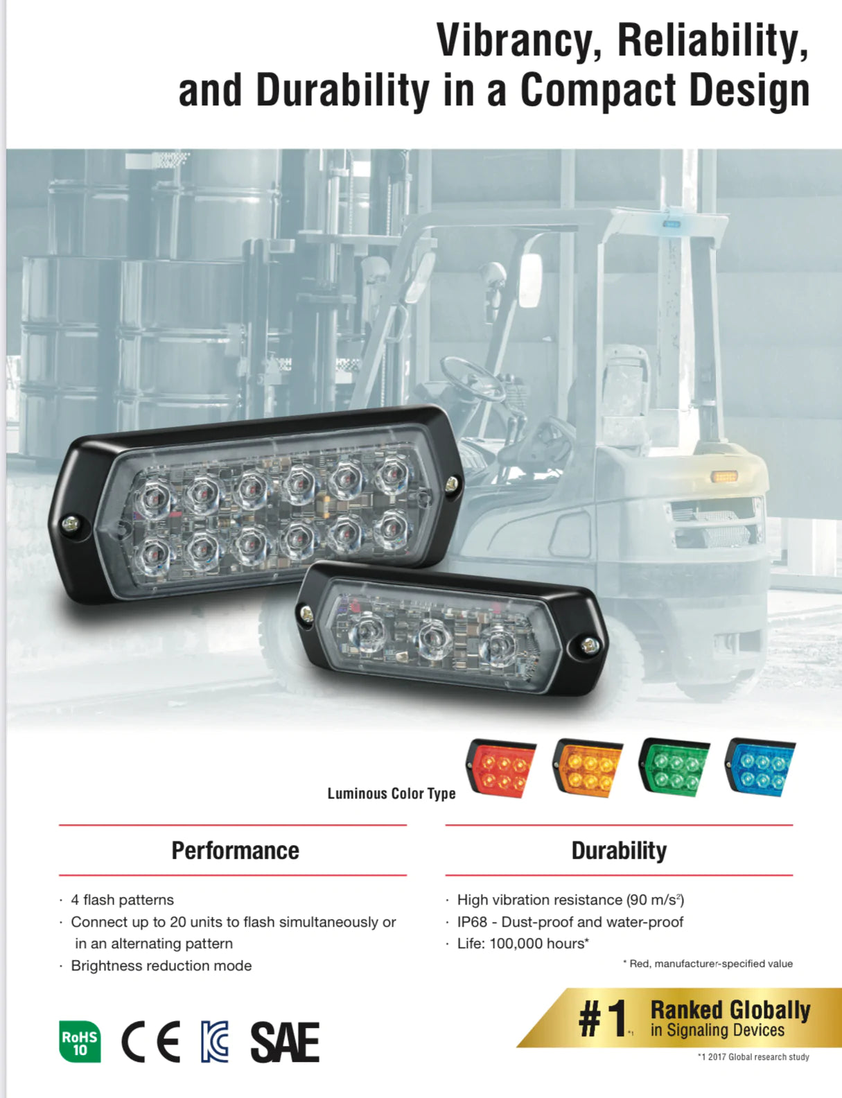 PATLITE LPT LPT-2M1-Y IP68 Dual Amber LED Warning Lights Day Light Visible Ultra Bright