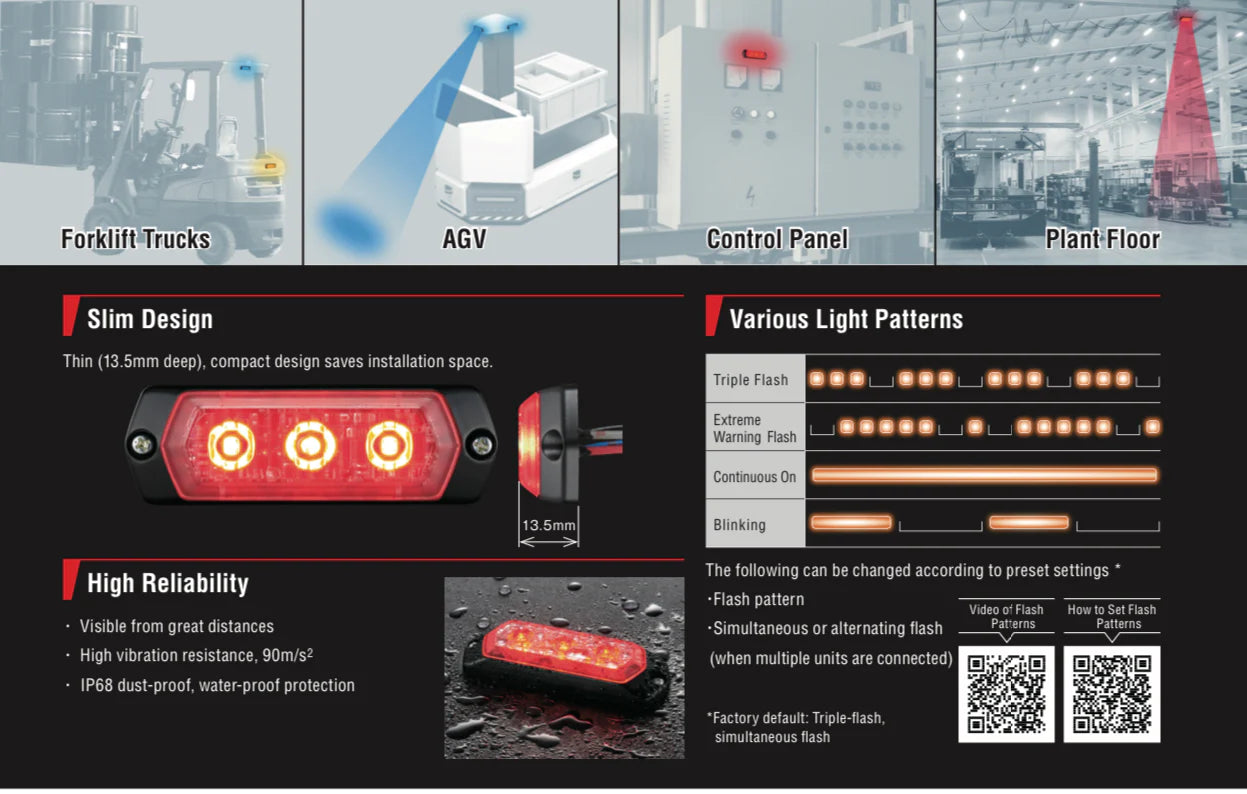 PATLITE LPT LPT-1M1-R IP68 RED LED Warning Lights Day Light Visible Ultra Bright