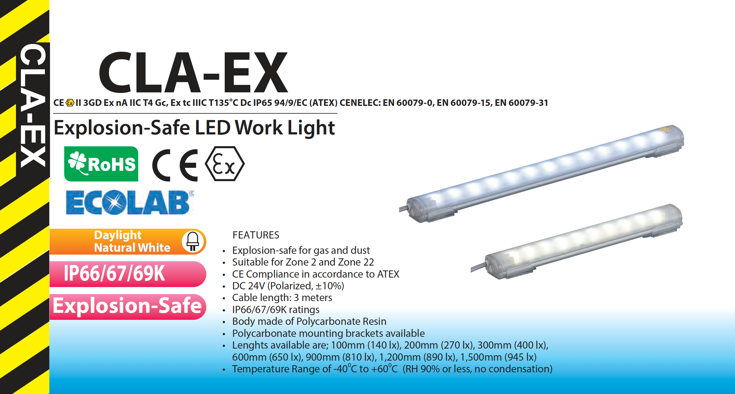 ATEX IP69K CLA EX LED Lighting Work light Intrinsically Safe Explosion Proof Hazardous Area I  I PATLITE SIGNALFX AUSTRALIA FACTORY DIRECT I CALL FOR BEST PRICE